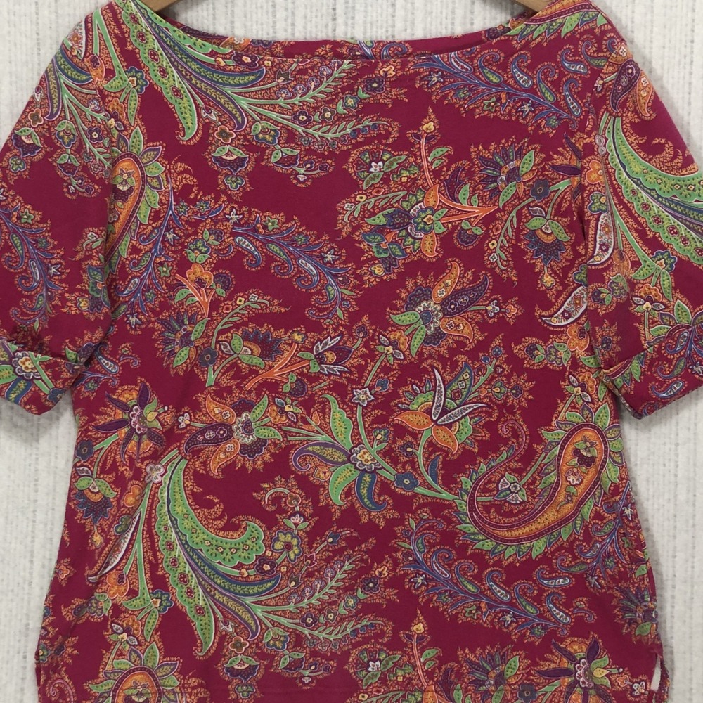 Lauren Ralph Lauren Pink Paisley Boat Neck Cuffed Short Sleeve Top XL